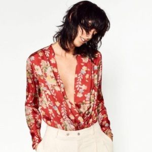 Zara Red Floral Bodysuit
